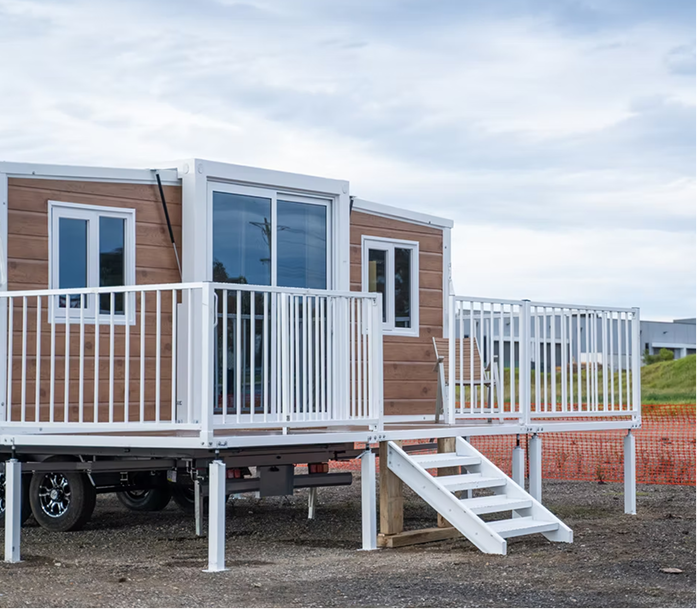 Expandable van home fully opened showing living area