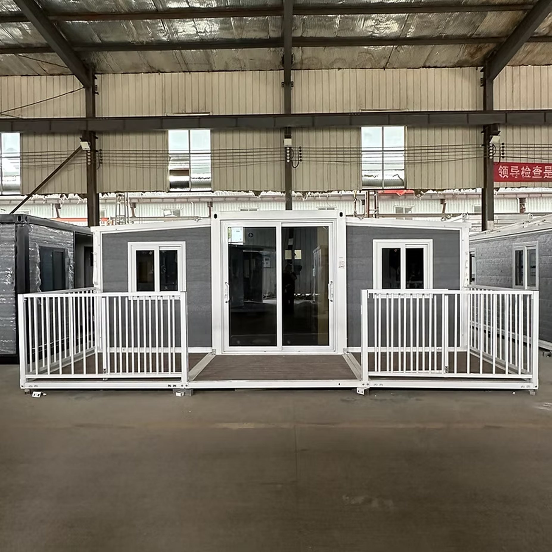 Expandable container home fully unfolded on site